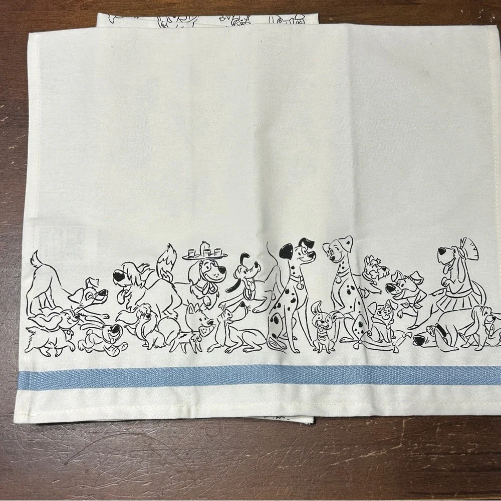 Disney Dogs Kitchen Towel Set Of 2 Dish Towels Cotton New White Blue‎ Sketch
